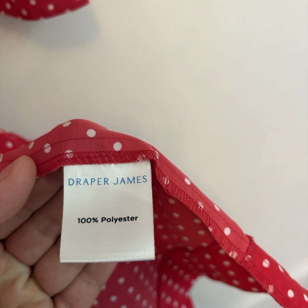 Draper James Midi Dress Sz 8 Red Polka Dot Longsleeve Pleats Retro Vintage Vibe - Picture 6 of 9